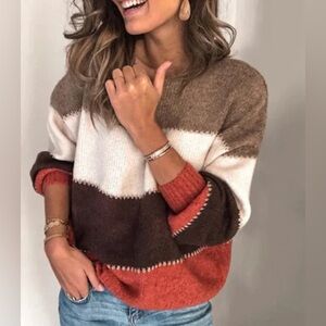Women's Striped Pullover Sweater Relaxed Fit Holiday Theme